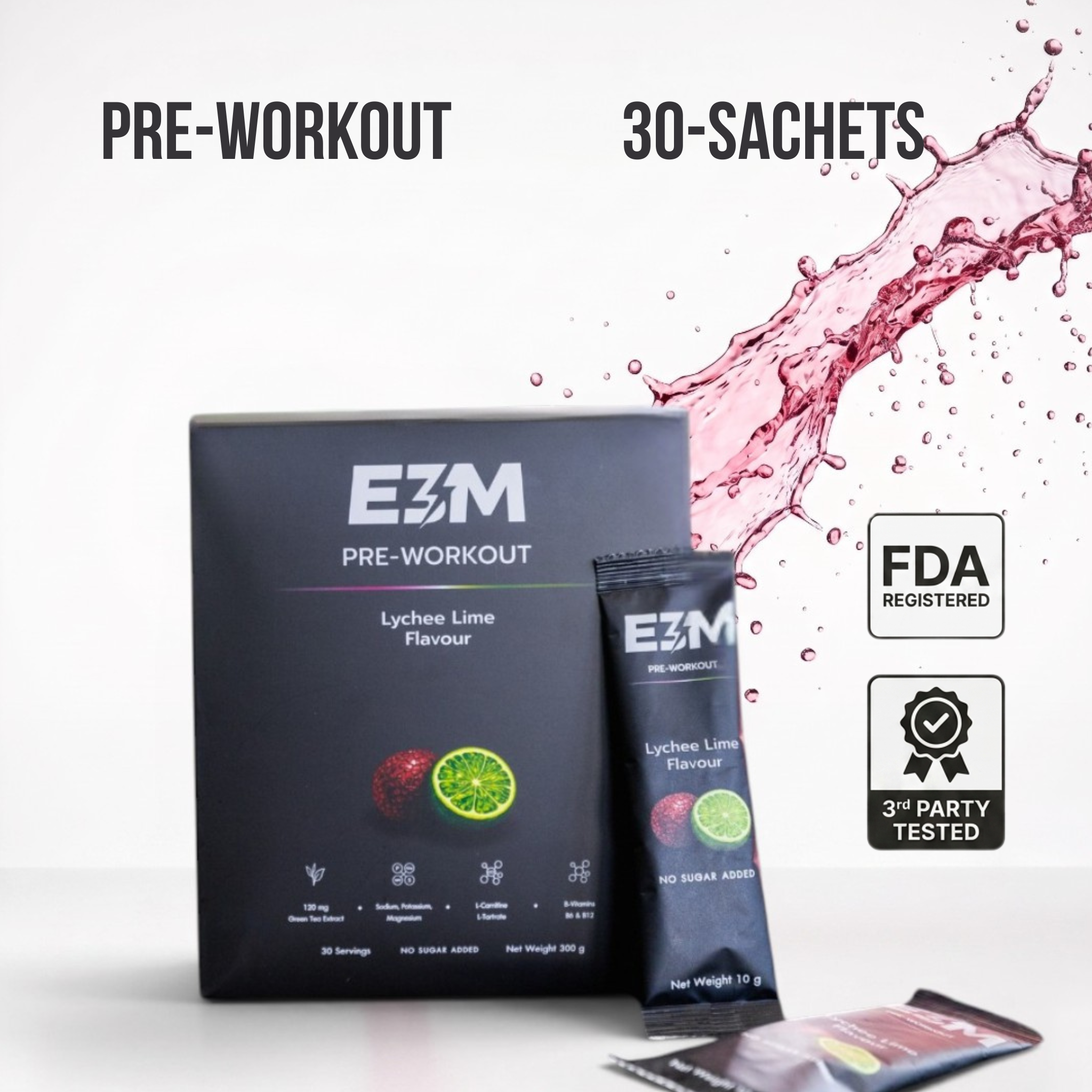 E3M Pre-Workout — Lychee Lime | 30 Sachets