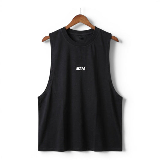 Black E3M Training Vest on a hanger, front view