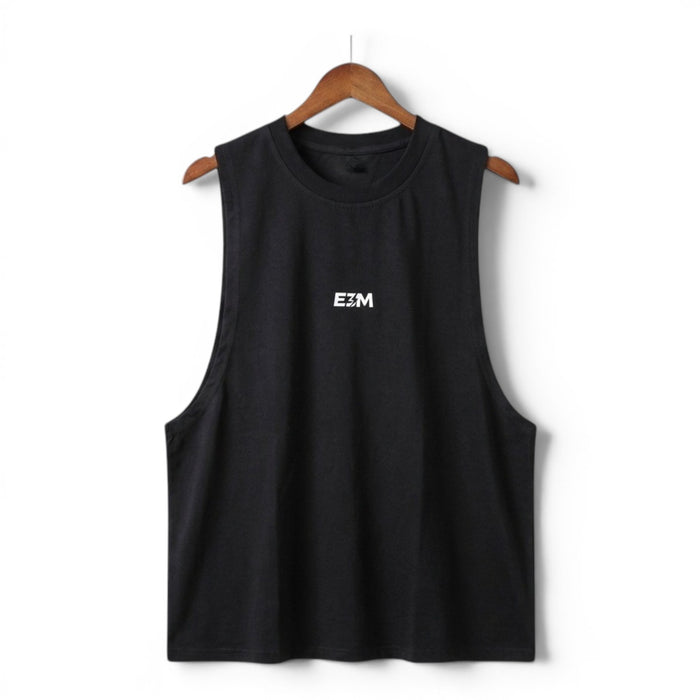 Black E3M Training Vest on a hanger, front view